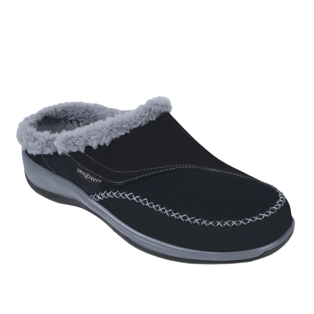 Orthofeet Women's Charlotte Slipper Black Wide/Extra Wide